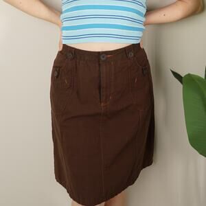 Vintage Y2K Cherokee Skirt Brown Orange 2000s Zip Button 100% Cotton Utility 14